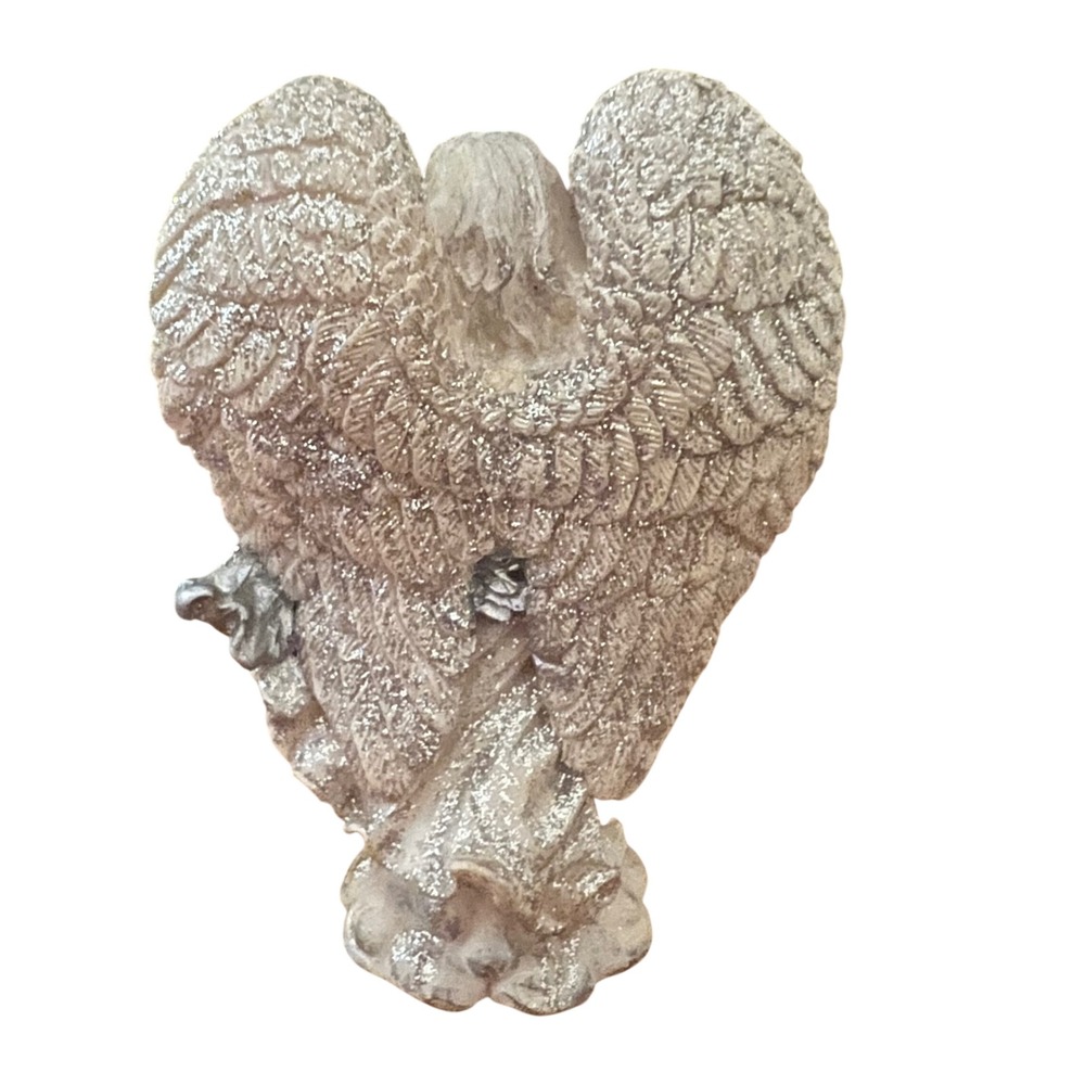 Vintage Glitter Guardian Angel Figurine White Resin Christmas Decor Statue. EUC - Picture 2 of 5